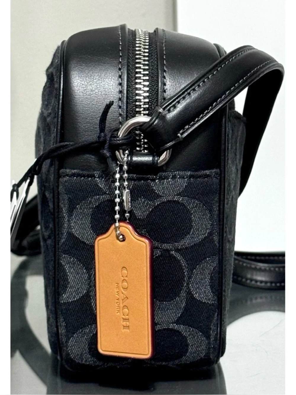 COACH Jamie Camera Bag Crossbody In Signature Denim,‎ SILVER/ BLACK